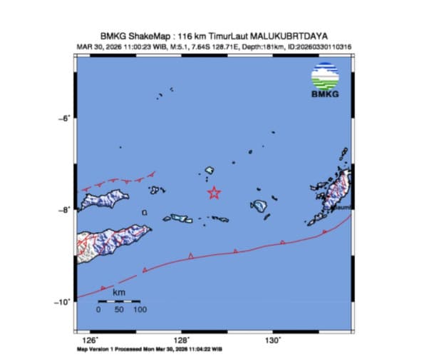 Gempa M5,1 Guncang Maluku Barat Daya, Tidak Berpotensi Tsunami